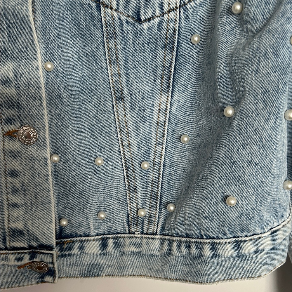 NWOT Denim Jacket with Pearl embellishments - Picture 2 of 5